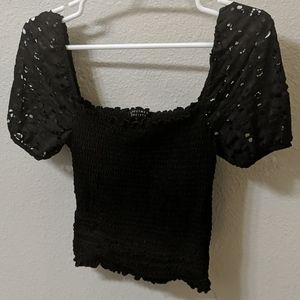 Black Flower Print Crop Top.